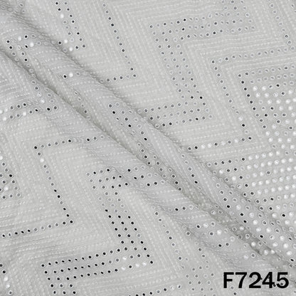 Dyeable Thread Embroidered Mirror Work Georgette Fabric - F7245