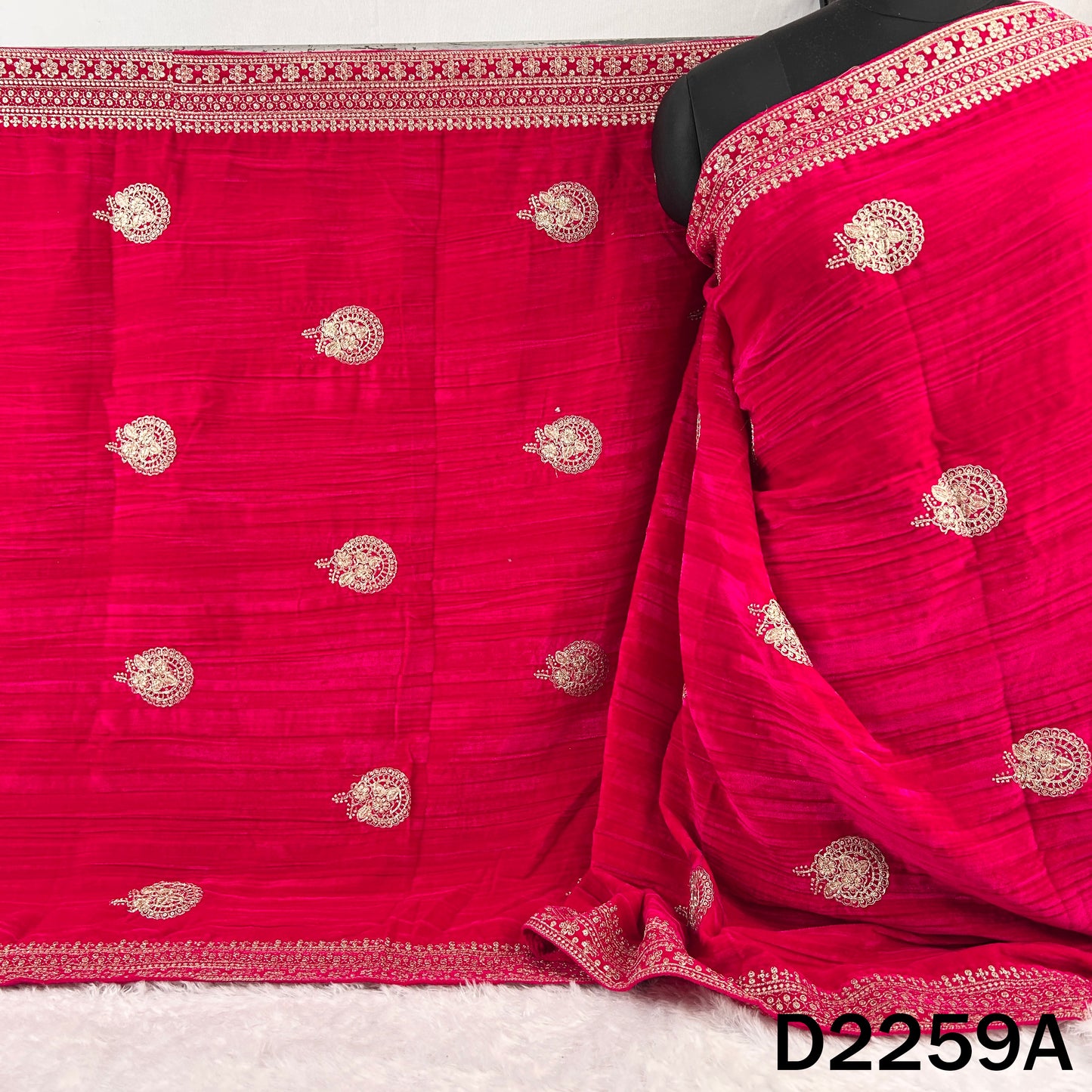 Zari Sequins Embroidered Crush Velvet Dupatta - D2259