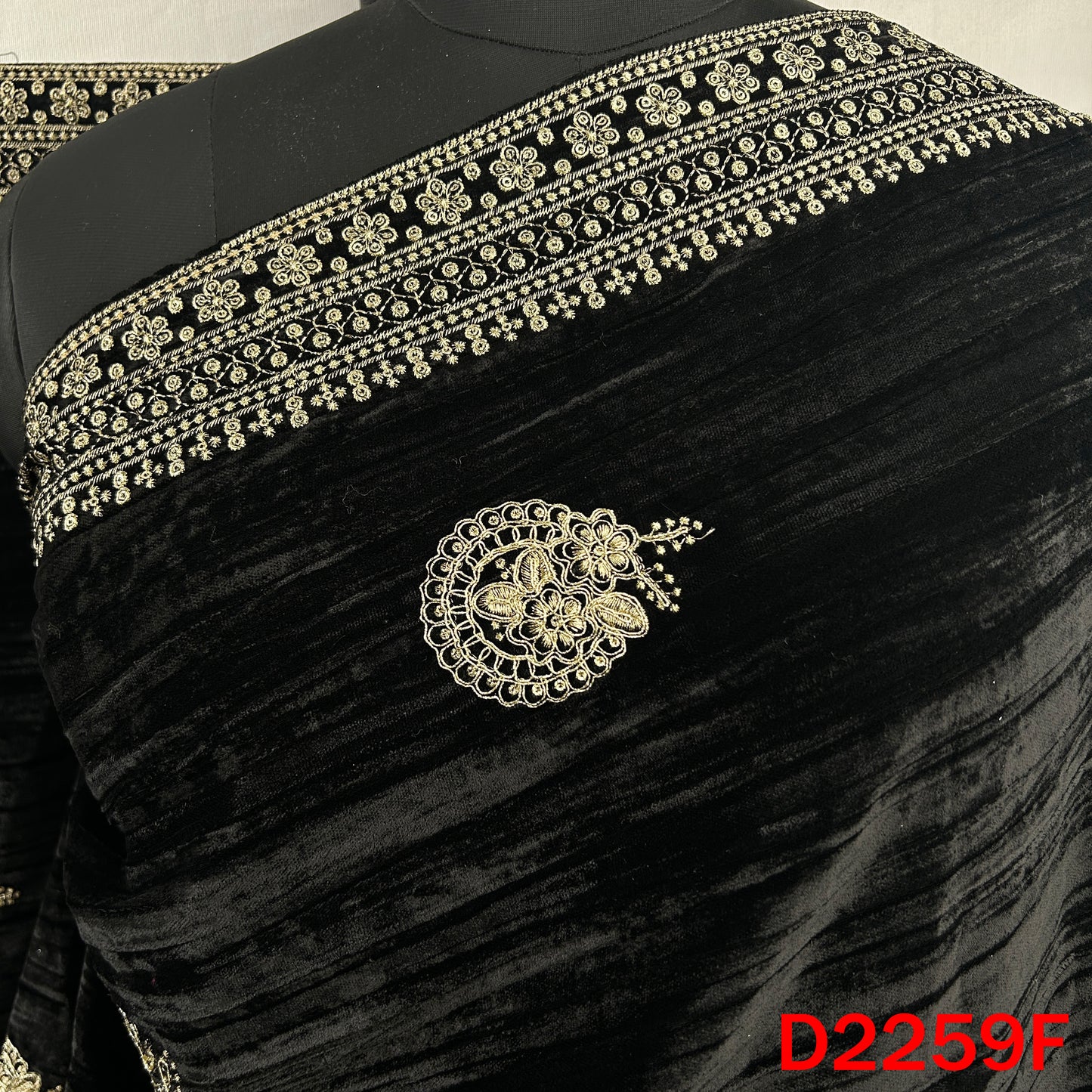 Zari Sequins Embroidered Crush Velvet Dupatta - D2259
