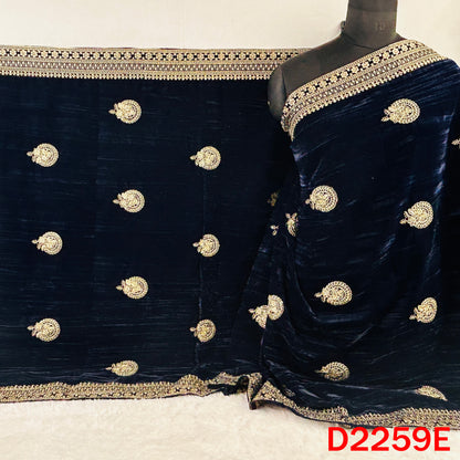 Zari Sequins Embroidered Crush Velvet Dupatta - D2259