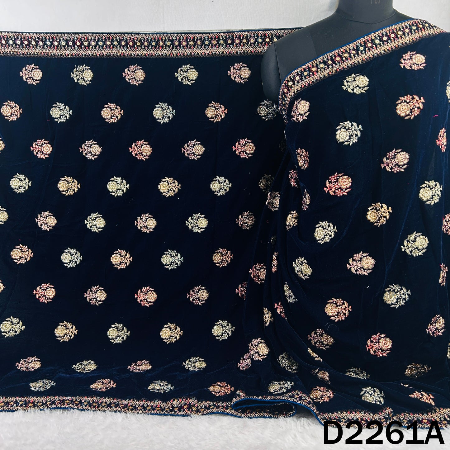 Zari Sequins Thread Embroidered Velvet Dupatta - D2261