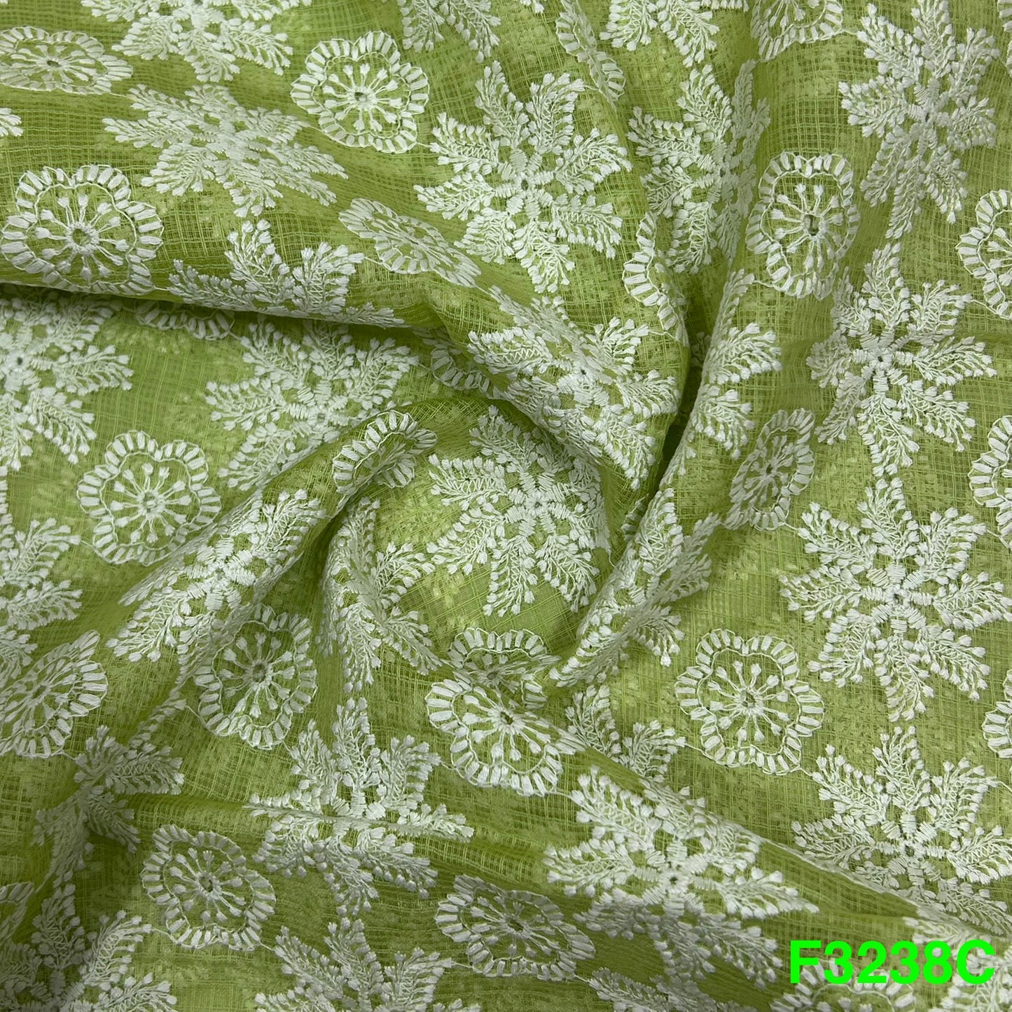 Thread Embroidered Kota Cotton Fabric-F3238