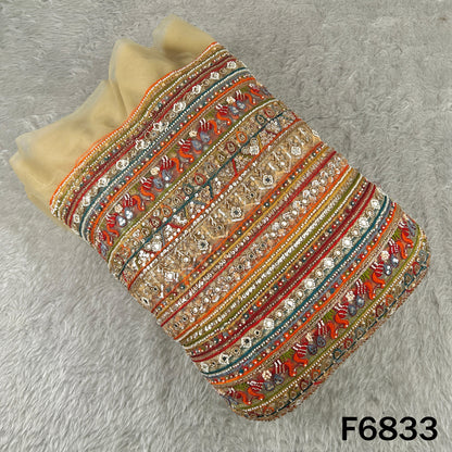 Cut Dana Thread Zari Sequins Pearl Mirror Work Net Fabric - F6833
