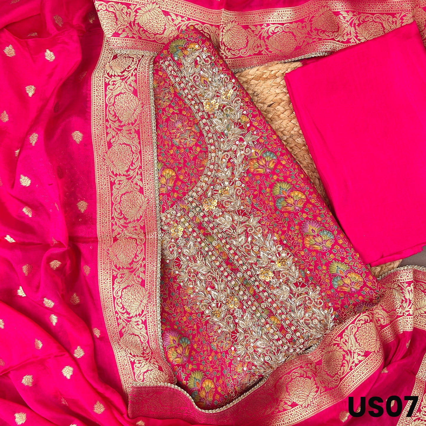 Pink Dola Silk Unstitched Suit Set - US07