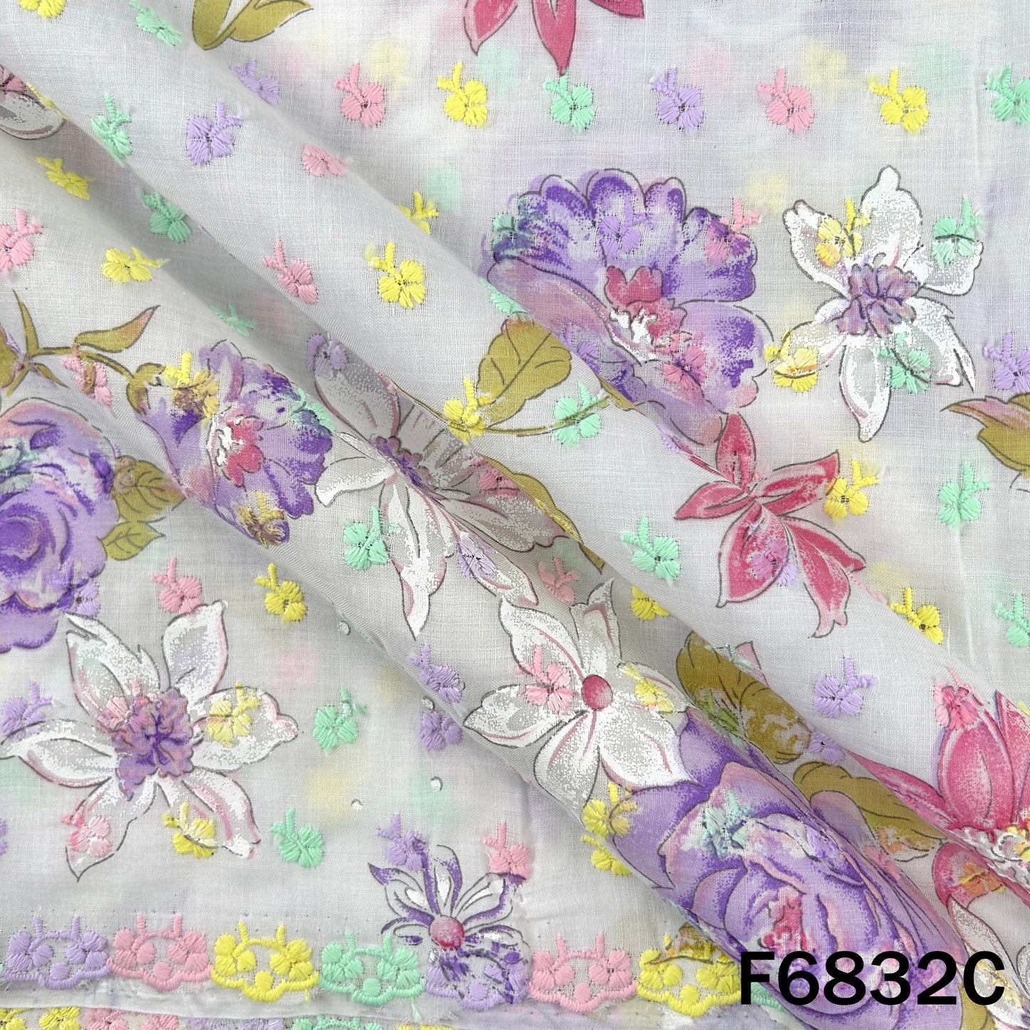 Thread Embroidered Cambric Cotton Fabric - F6832