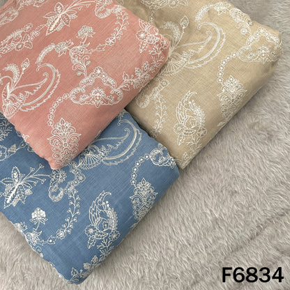 Thread Sequins Embroidered Linen Fabric - F6834