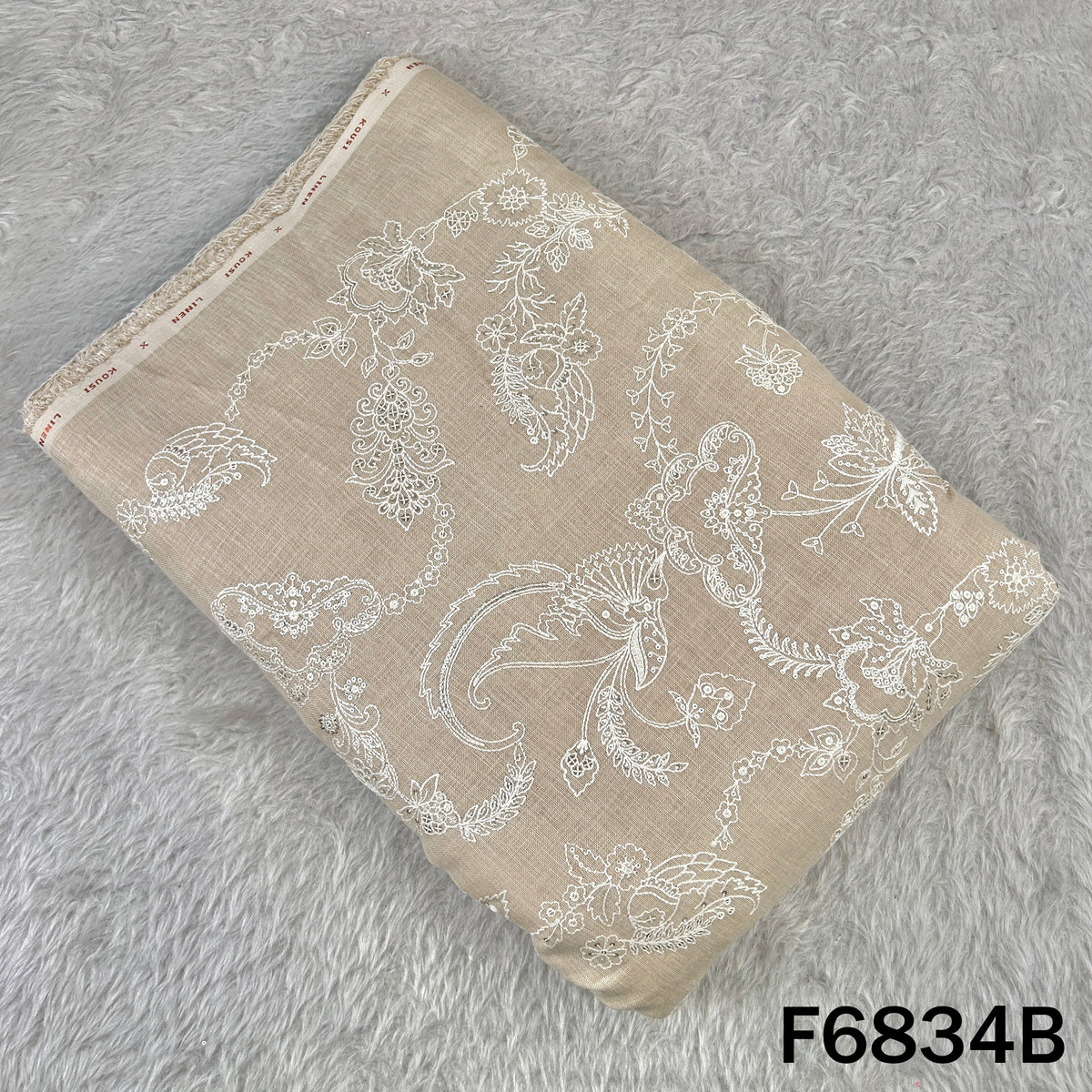 Thread Sequins Embroidered Linen Fabric - F6834
