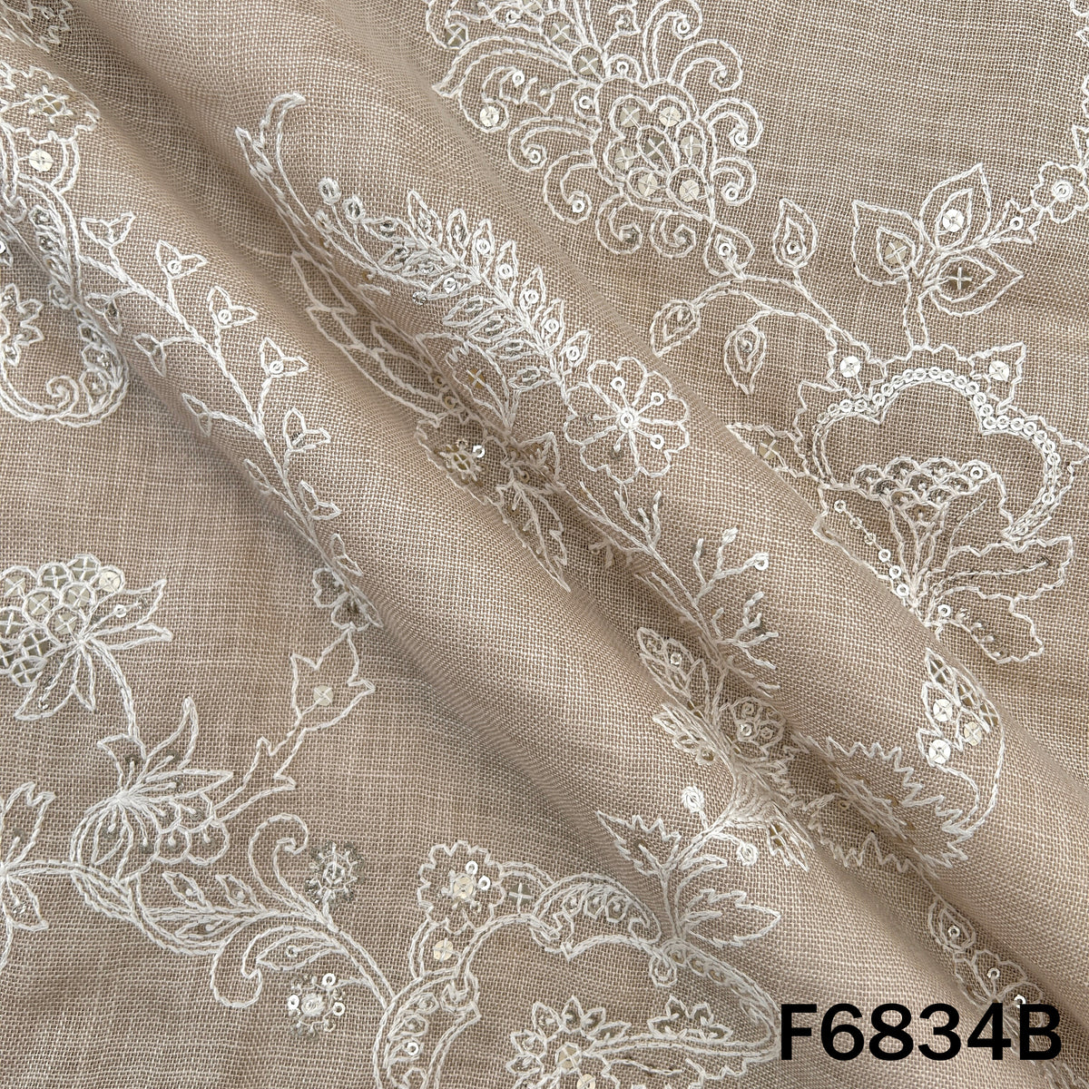 Thread Sequins Embroidered Linen Fabric - F6834