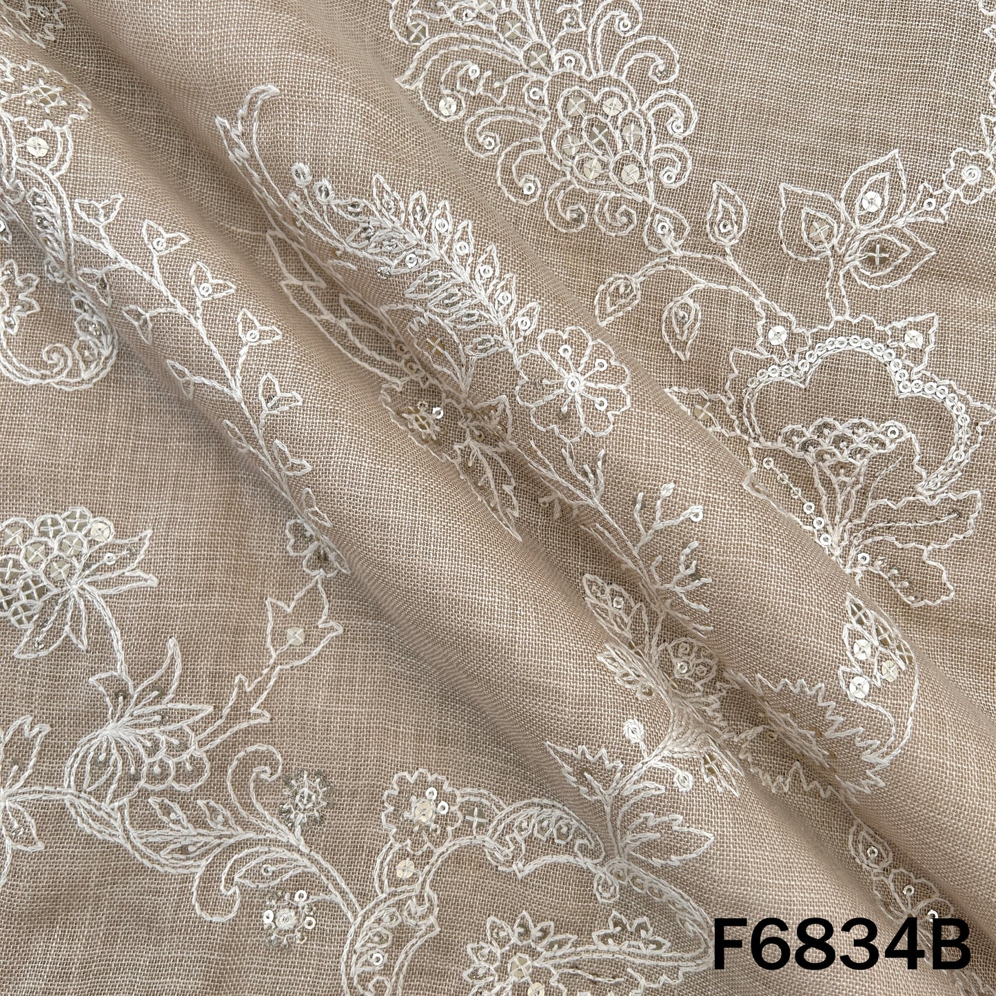 Thread Sequins Embroidered Linen Fabric - F6834
