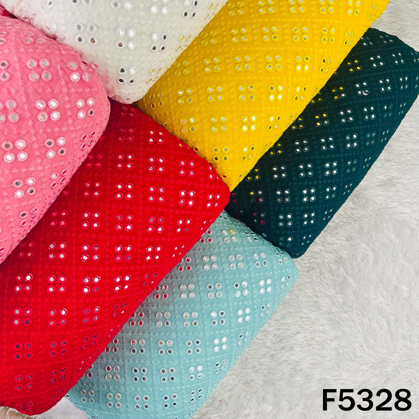 Thread Embroidered Mirror Wok Georgette Fabric - F5328