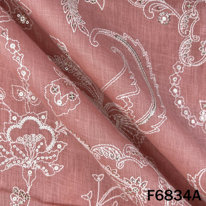 Thread Sequins Embroidered Linen Fabric - F6834