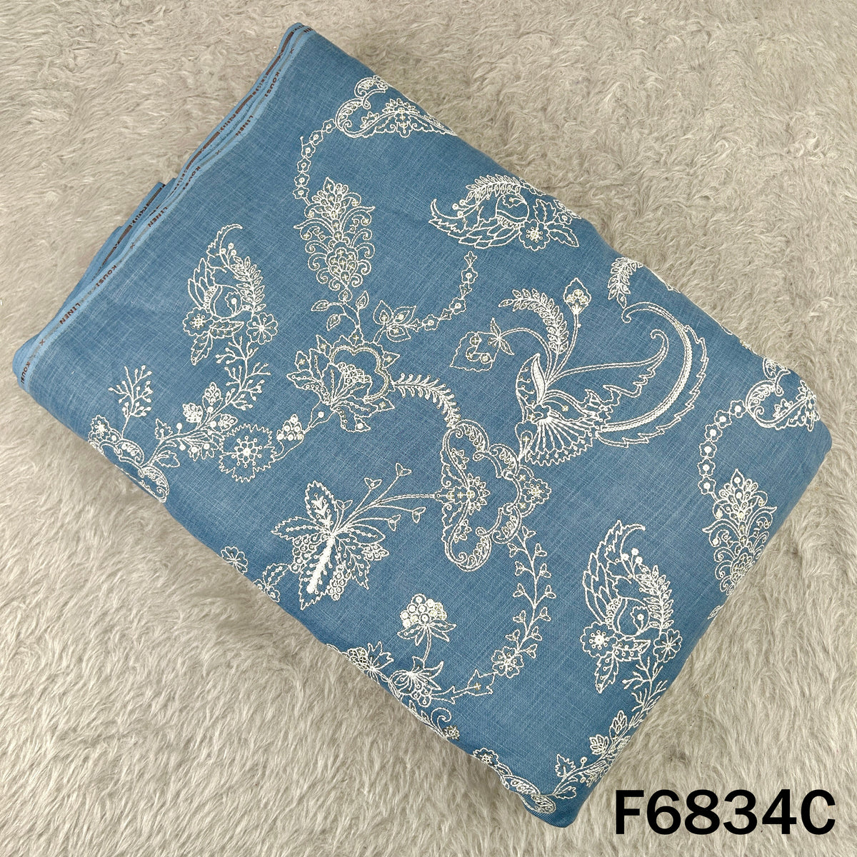 Thread Sequins Embroidered Linen Fabric - F6834