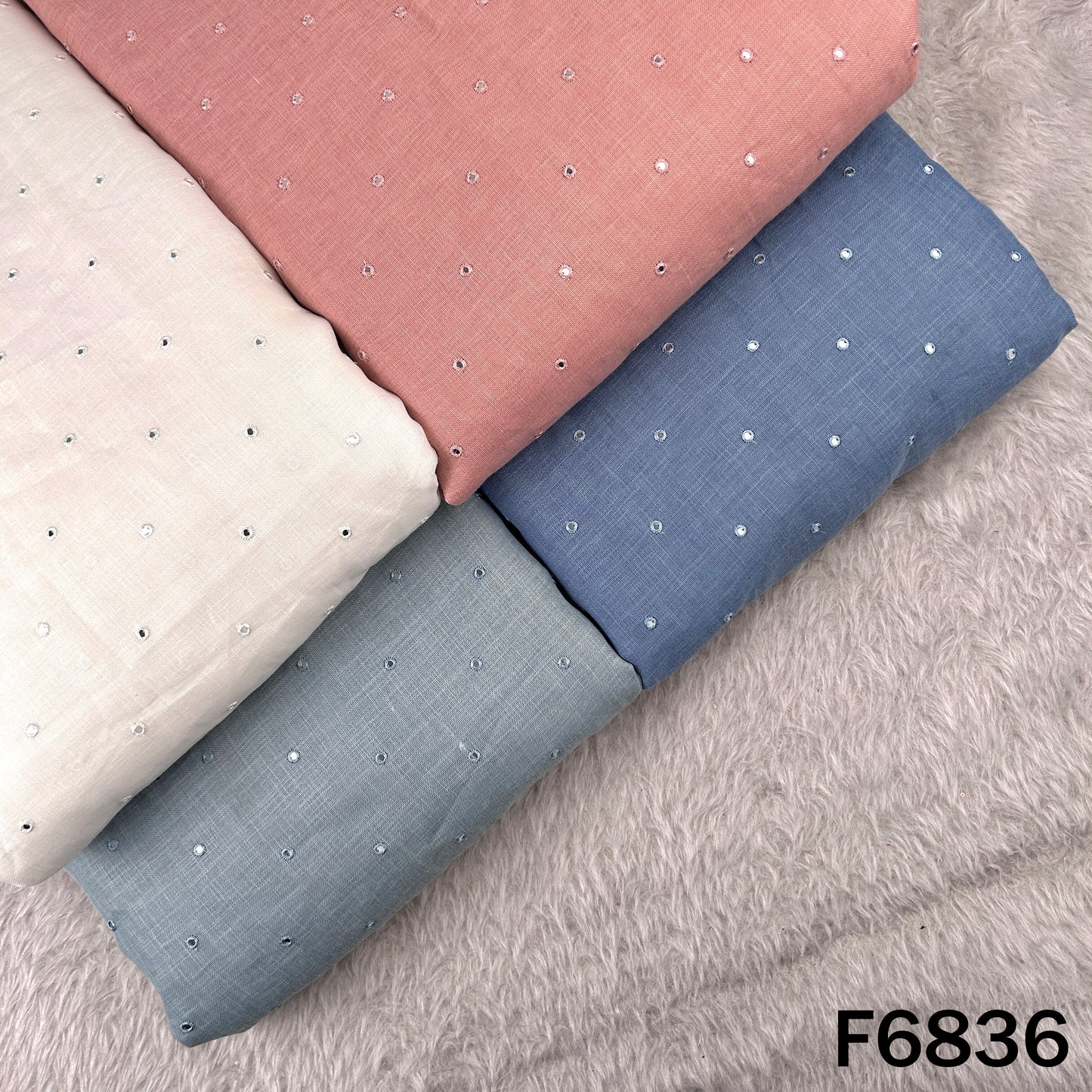 Thread Sequins Work Linen Fabric - F6836
