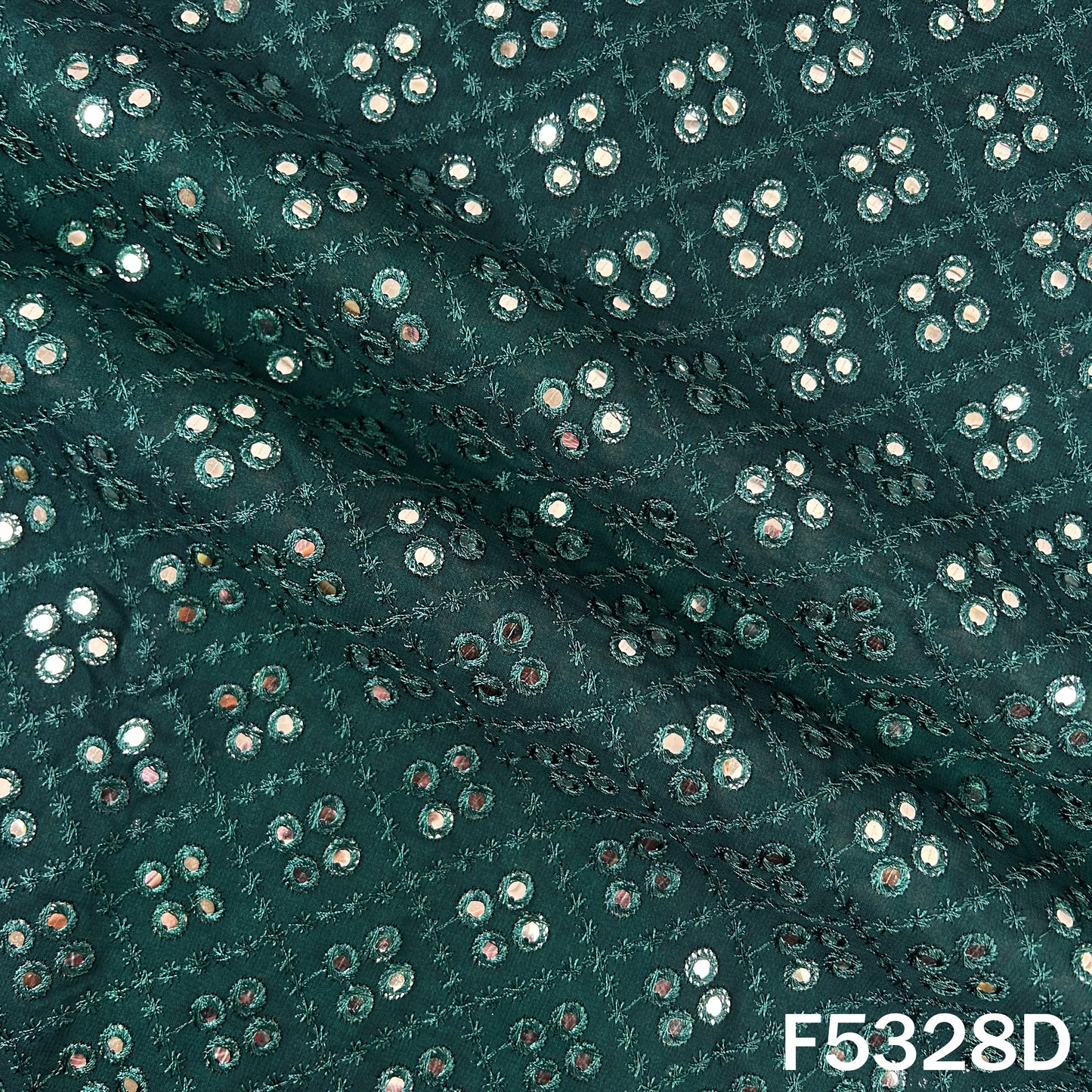 Thread Embroidered Mirror Wok Georgette Fabric - F5328