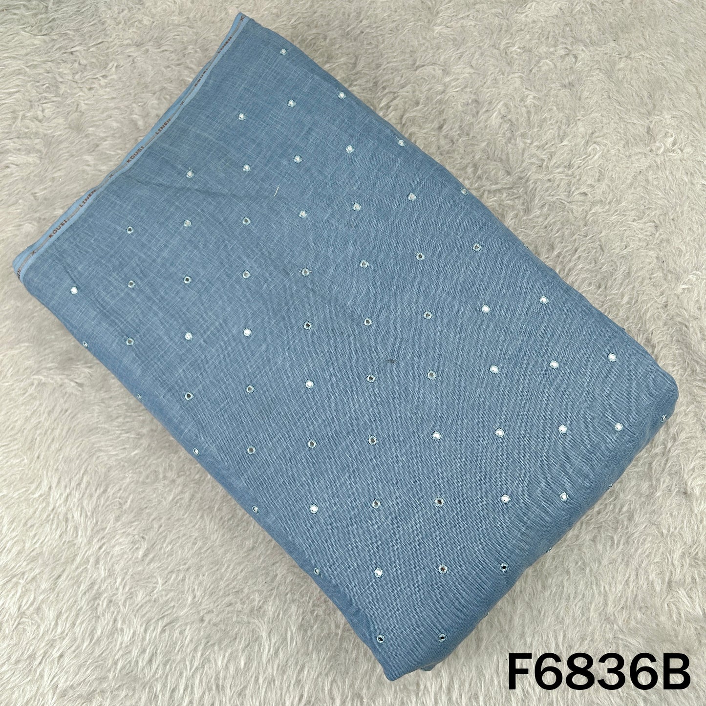 Thread Sequins Work Linen Fabric - F6836