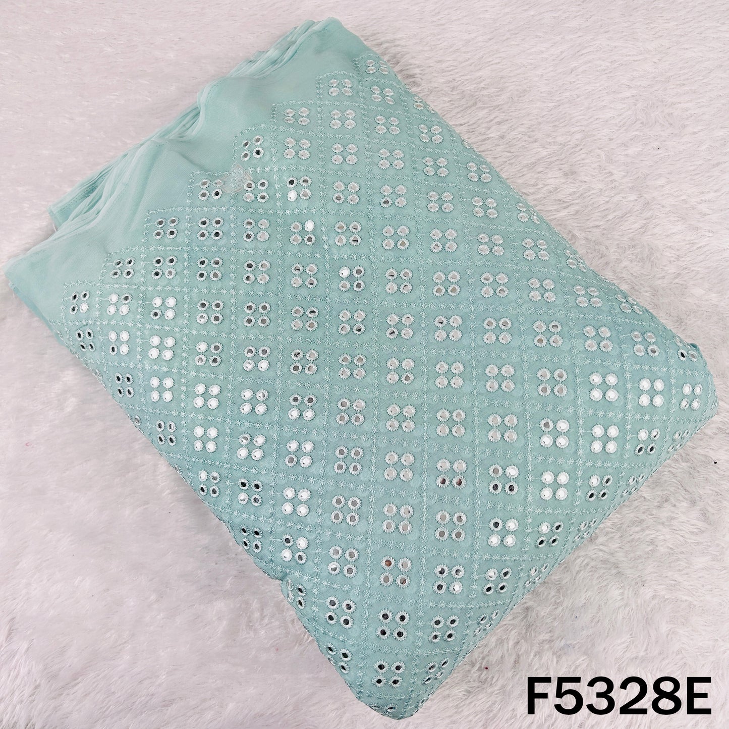 Thread Embroidered Mirror Wok Georgette Fabric - F5328