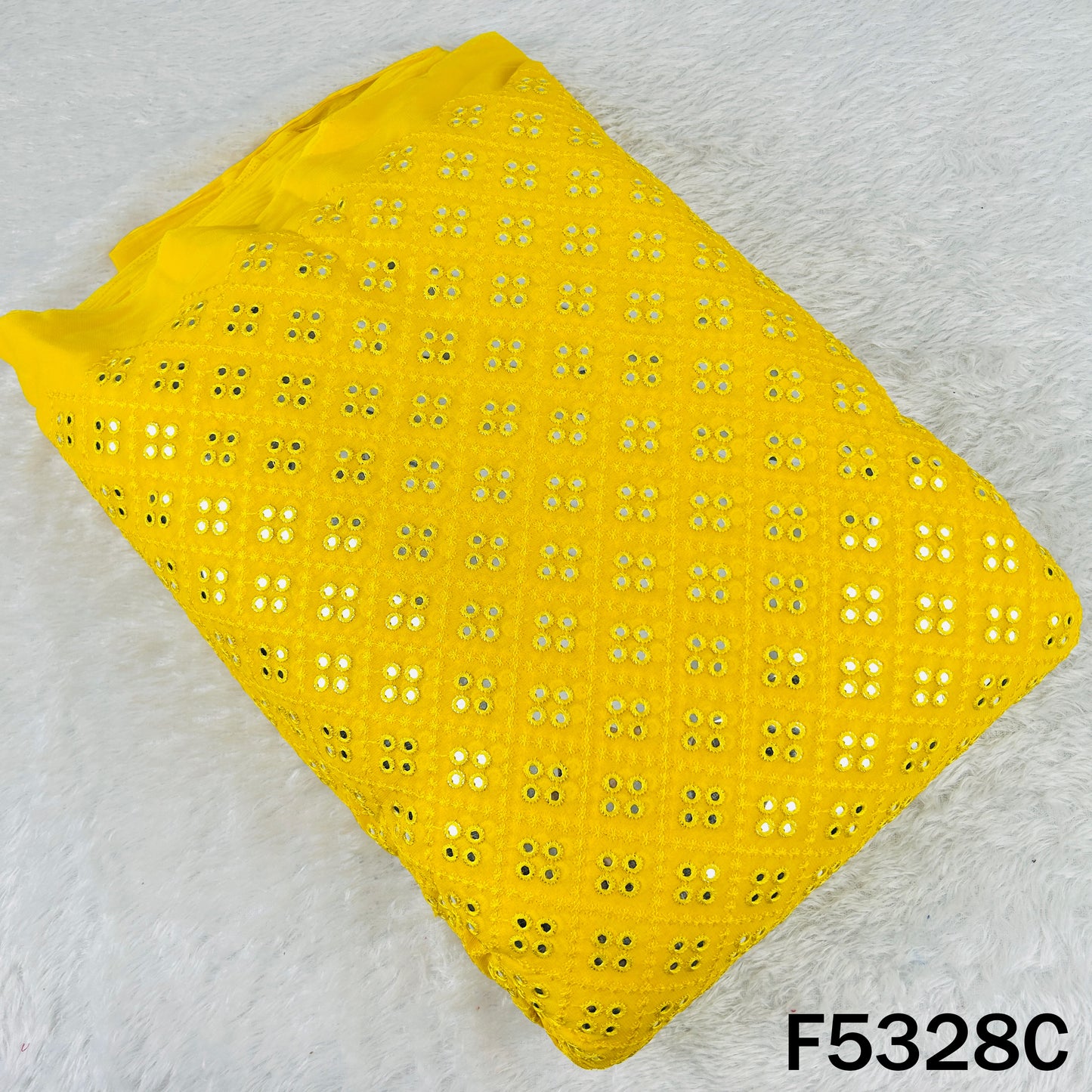 Thread Embroidered Mirror Wok Georgette Fabric - F5328