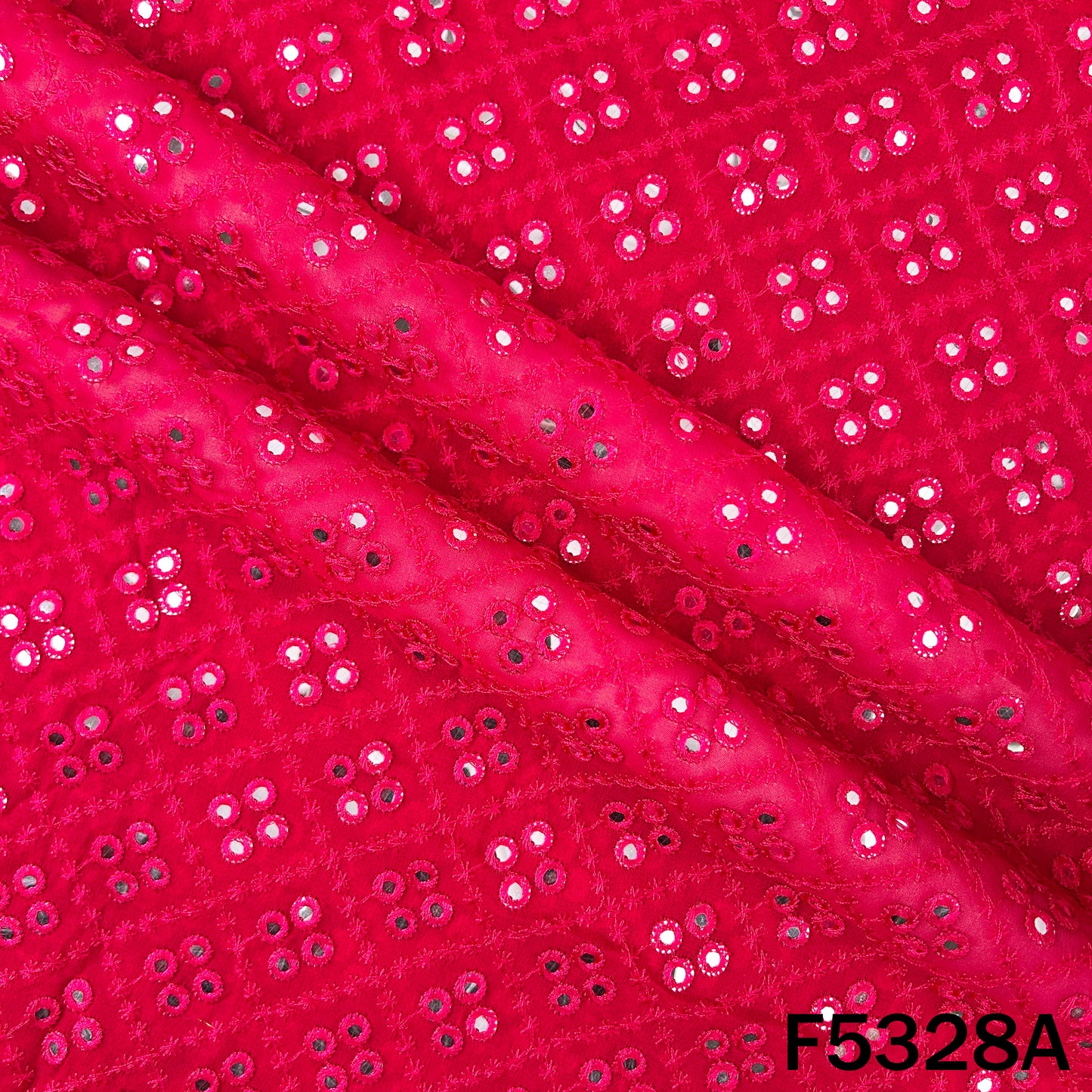 Thread Embroidered Mirror Wok Georgette Fabric - F5328