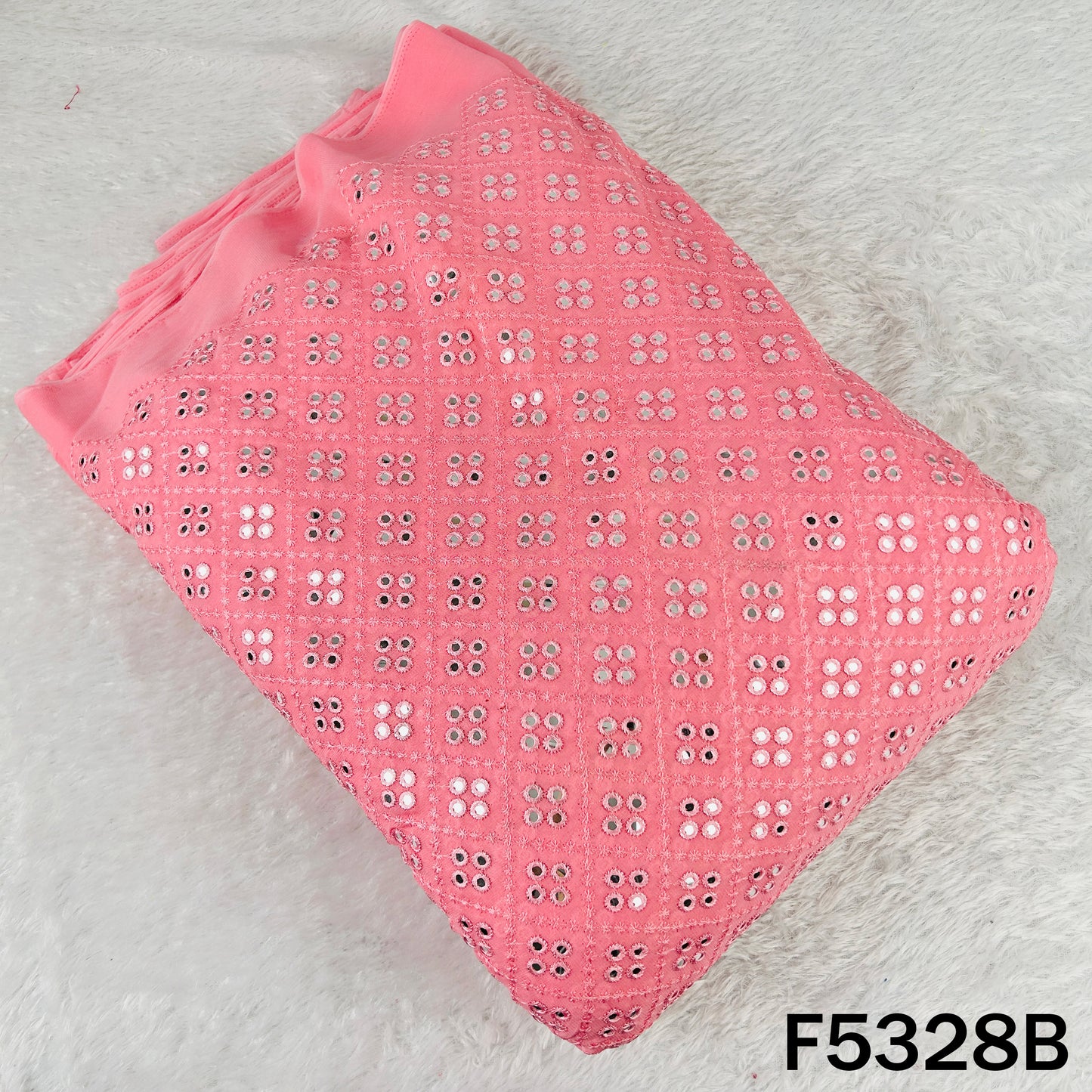 Thread Embroidered Mirror Wok Georgette Fabric - F5328