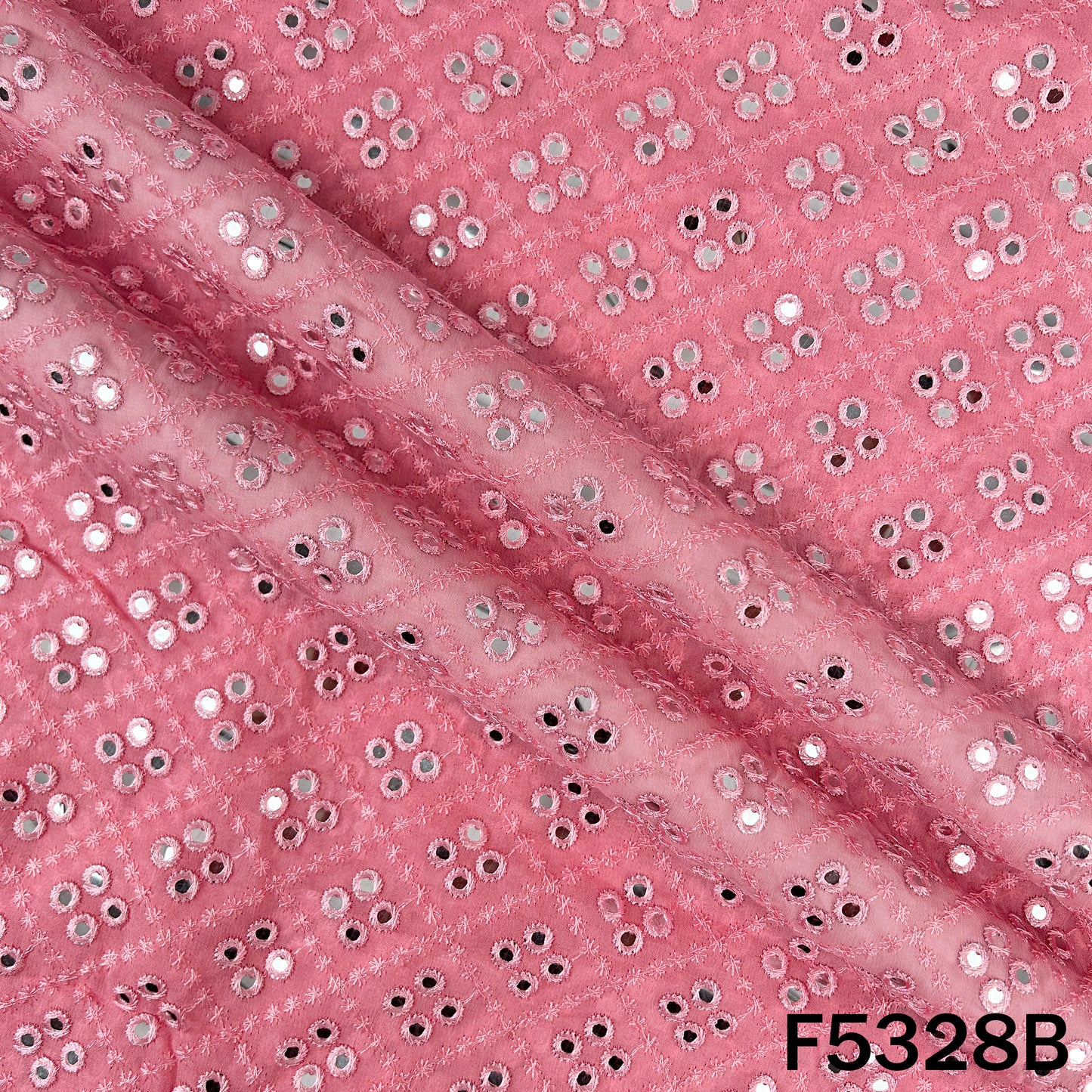 Thread Embroidered Mirror Wok Georgette Fabric - F5328