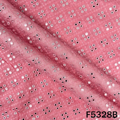 Thread Embroidered Mirror Wok Georgette Fabric - F5328