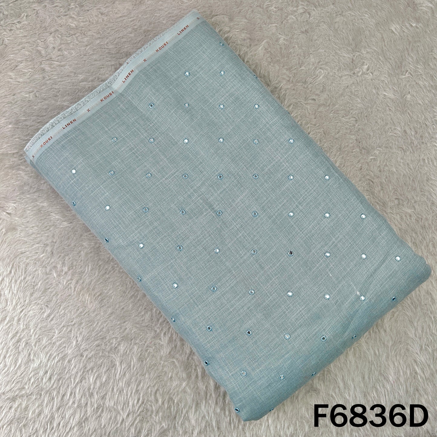 Thread Sequins Work Linen Fabric - F6836