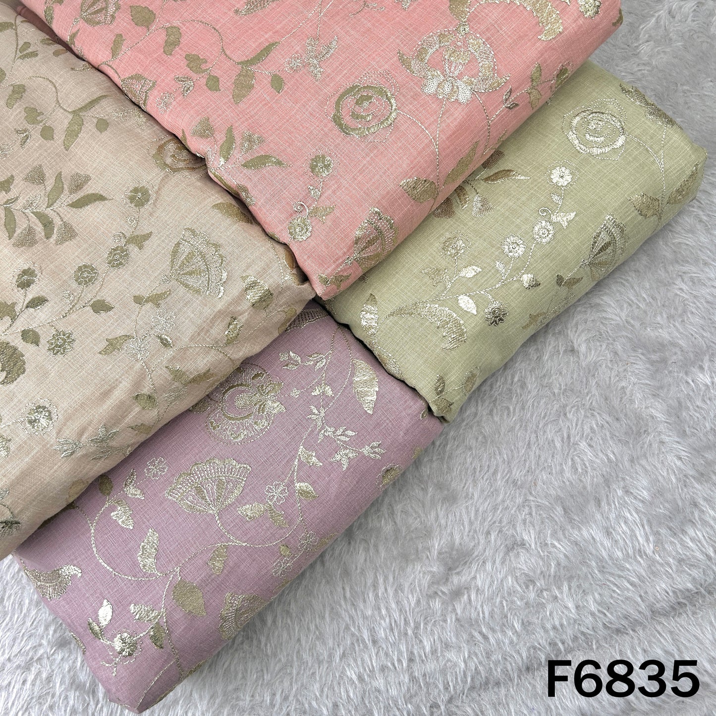 Zari Sequins Thread Embroidered Linen Fabric - F6835