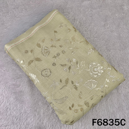 Zari Sequins Thread Embroidered Linen Fabric - F6835