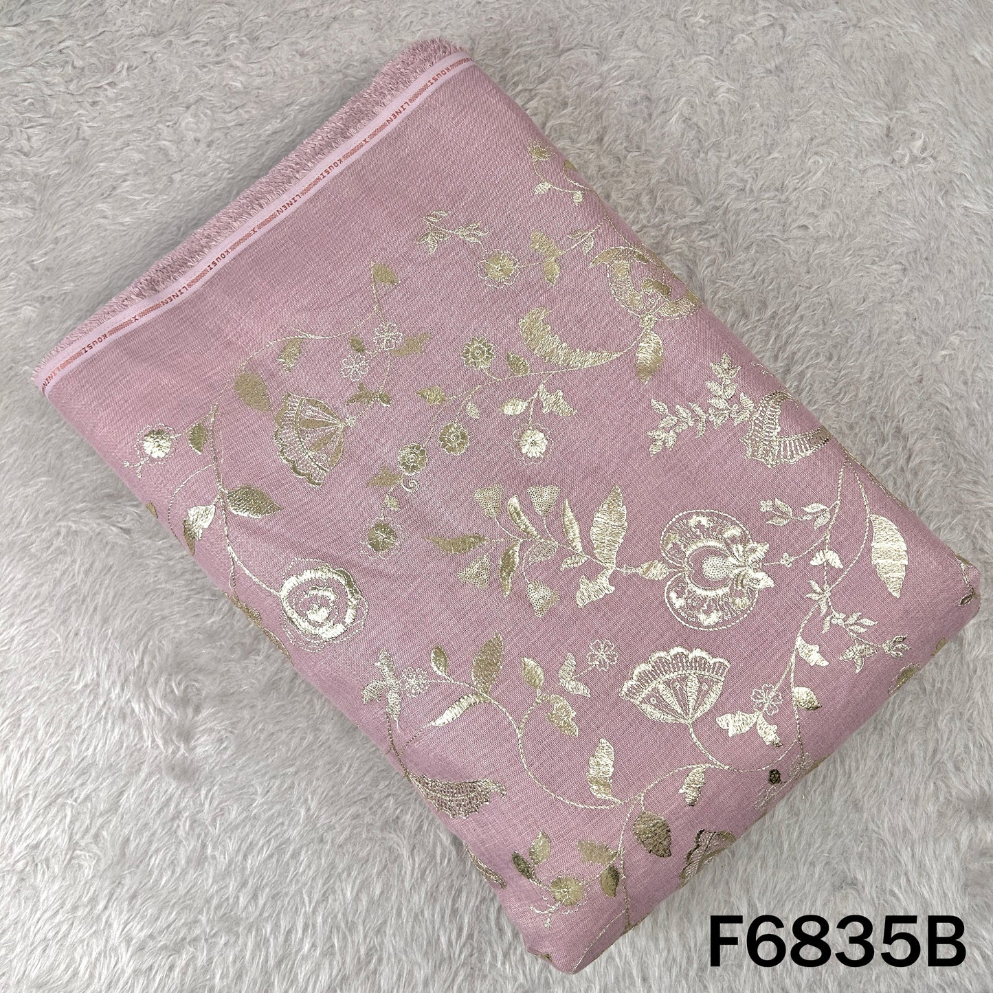 Zari Sequins Thread Embroidered Linen Fabric - F6835