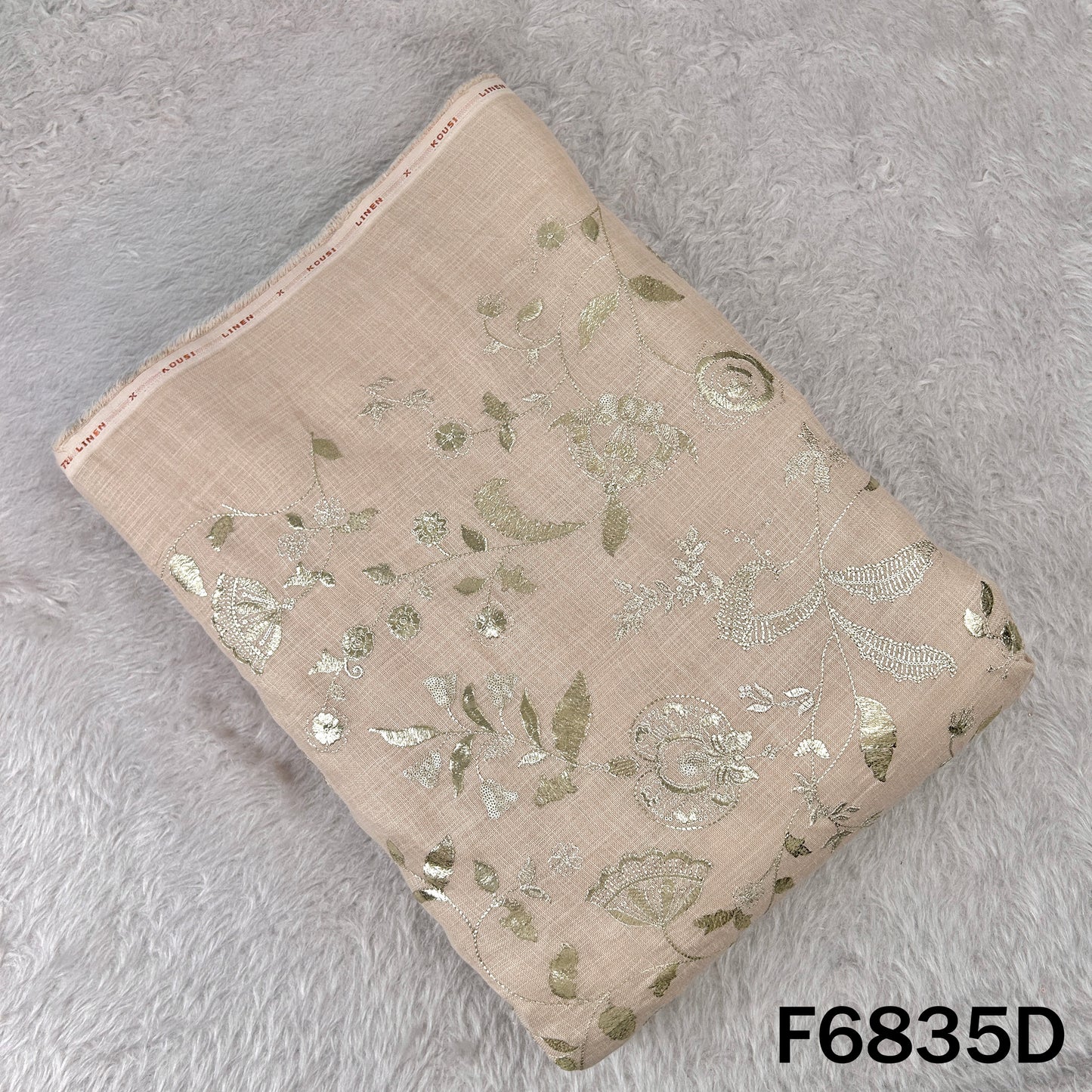 Zari Sequins Thread Embroidered Linen Fabric - F6835
