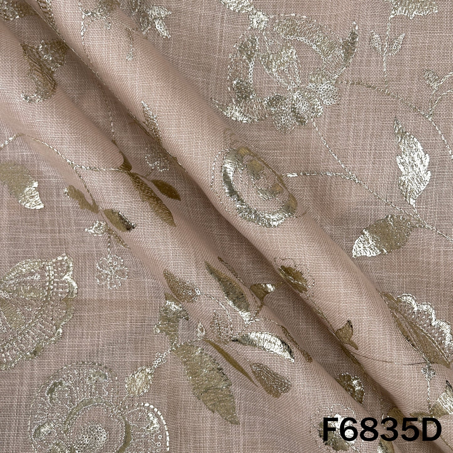 Zari Sequins Thread Embroidered Linen Fabric - F6835
