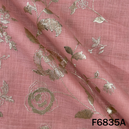 Zari Sequins Thread Embroidered Linen Fabric - F6835