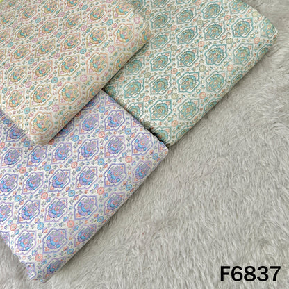 Thread Sequins Embroidered Positional Print Linen Fabric - F6837