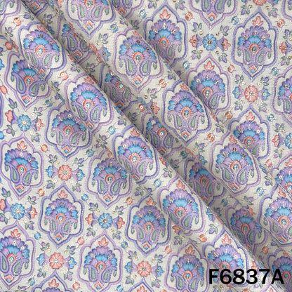 Thread Sequins Embroidered Positional Print Linen Fabric - F6837