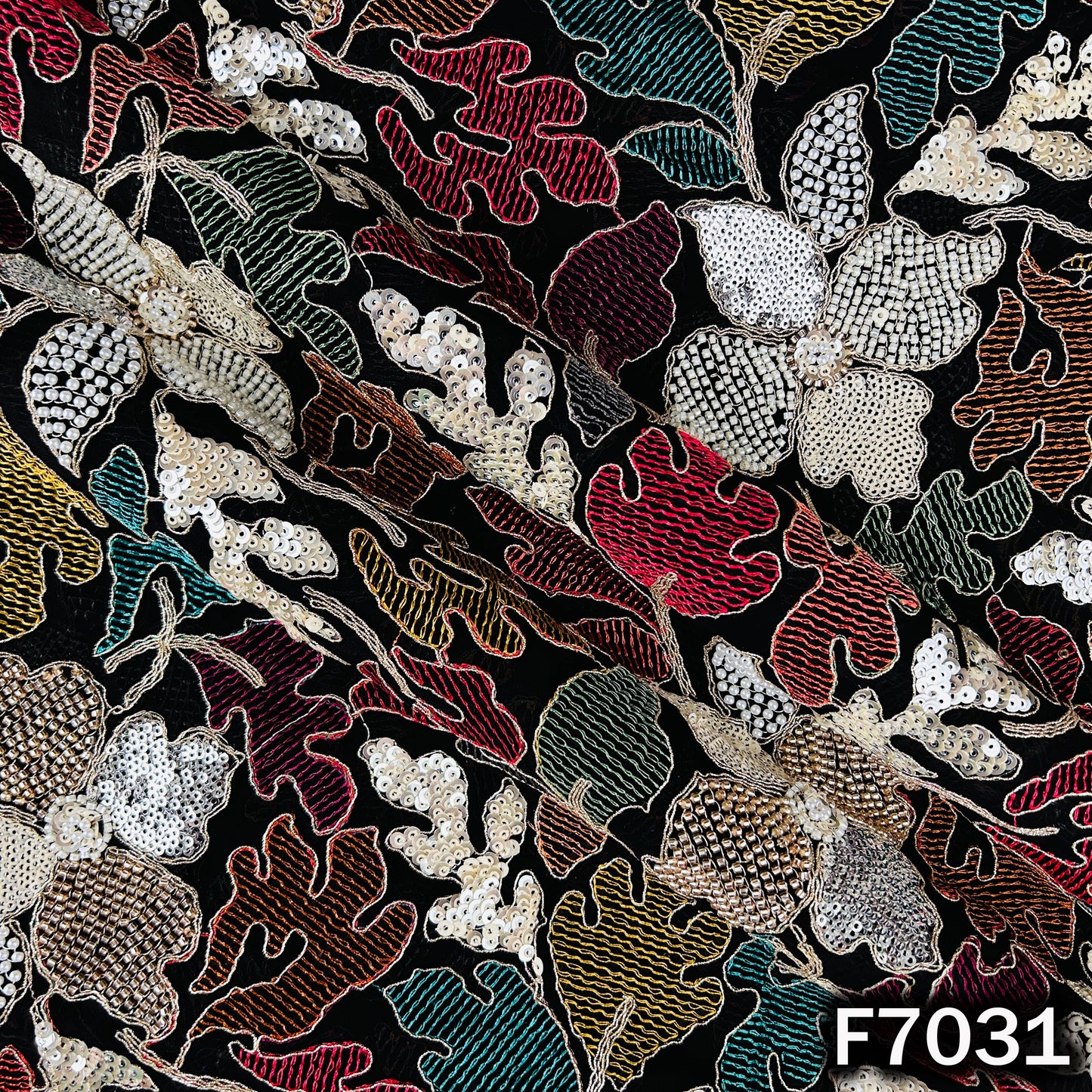 Cut Dana Thread Zari Sequins Pearl Embroidered Georgette Fabric - F7031