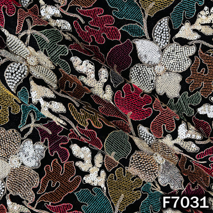 Cut Dana Thread Zari Sequins Pearl Embroidered Georgette Fabric - F7031