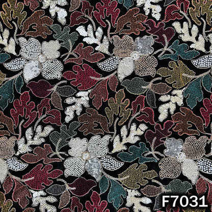 Cut Dana Thread Zari Sequins Pearl Embroidered Georgette Fabric - F7031