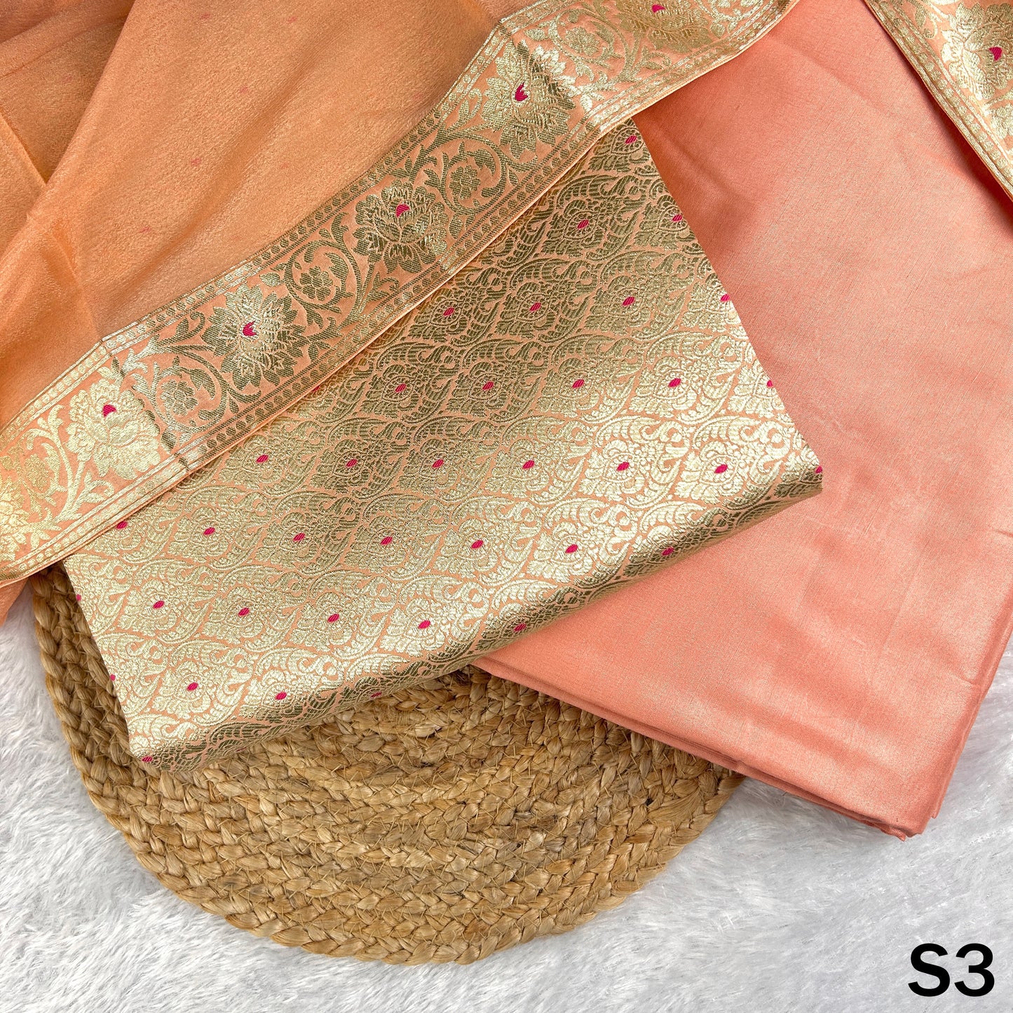 Zari Work Banarasi Jacquard Unstiched Suit Fabric - S3