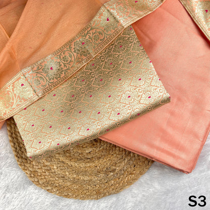 Zari Work Banarasi Jacquard Unstiched Suit Fabric - S3