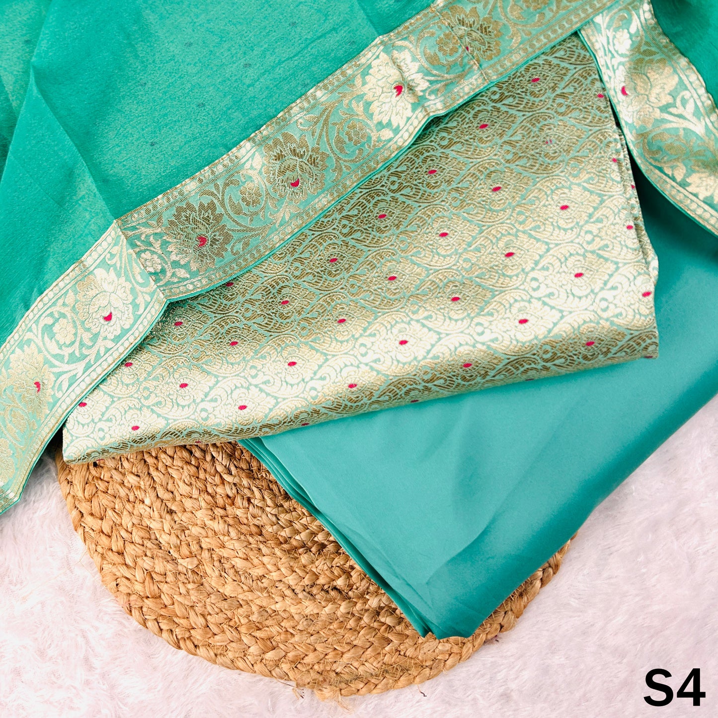 Zari Work Banarasi Jacquard Unstiched Suit Fabric - S4