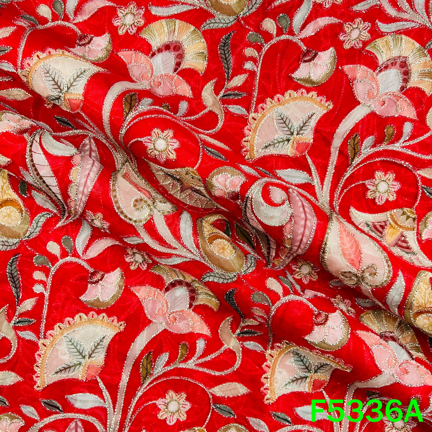 Digital Print Zari Embroidered Georgette Fabric - F5336