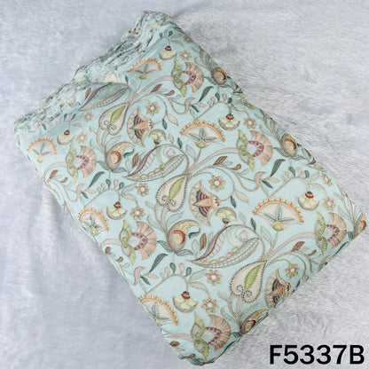 Digital Print Zari Embroidered Cotton Silk Fabric - F5337