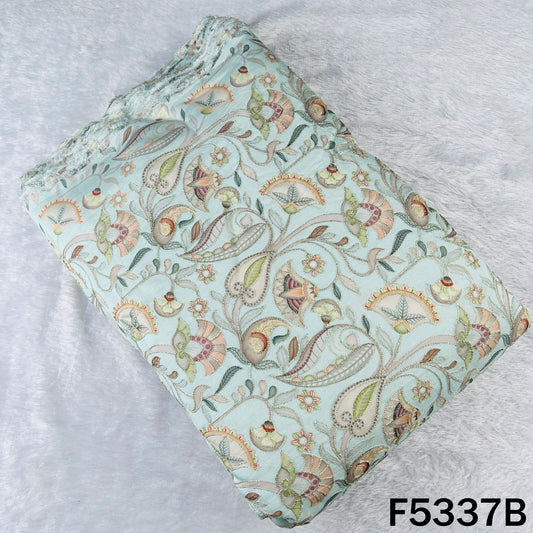 Digital Print Zari Embroidered Cotton Silk Fabric - F5337