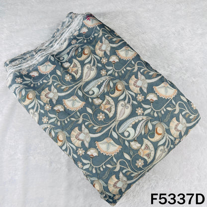 Digital Print Zari Embroidered Cotton Silk Fabric - F5337