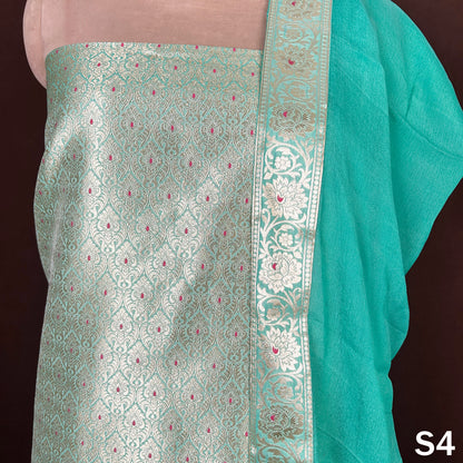 Zari Work Banarasi Jacquard Unstiched Suit Fabric - S4