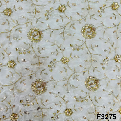 Cut Dana Work Zari Sequins Embroidered Crepe Fabric-F3275