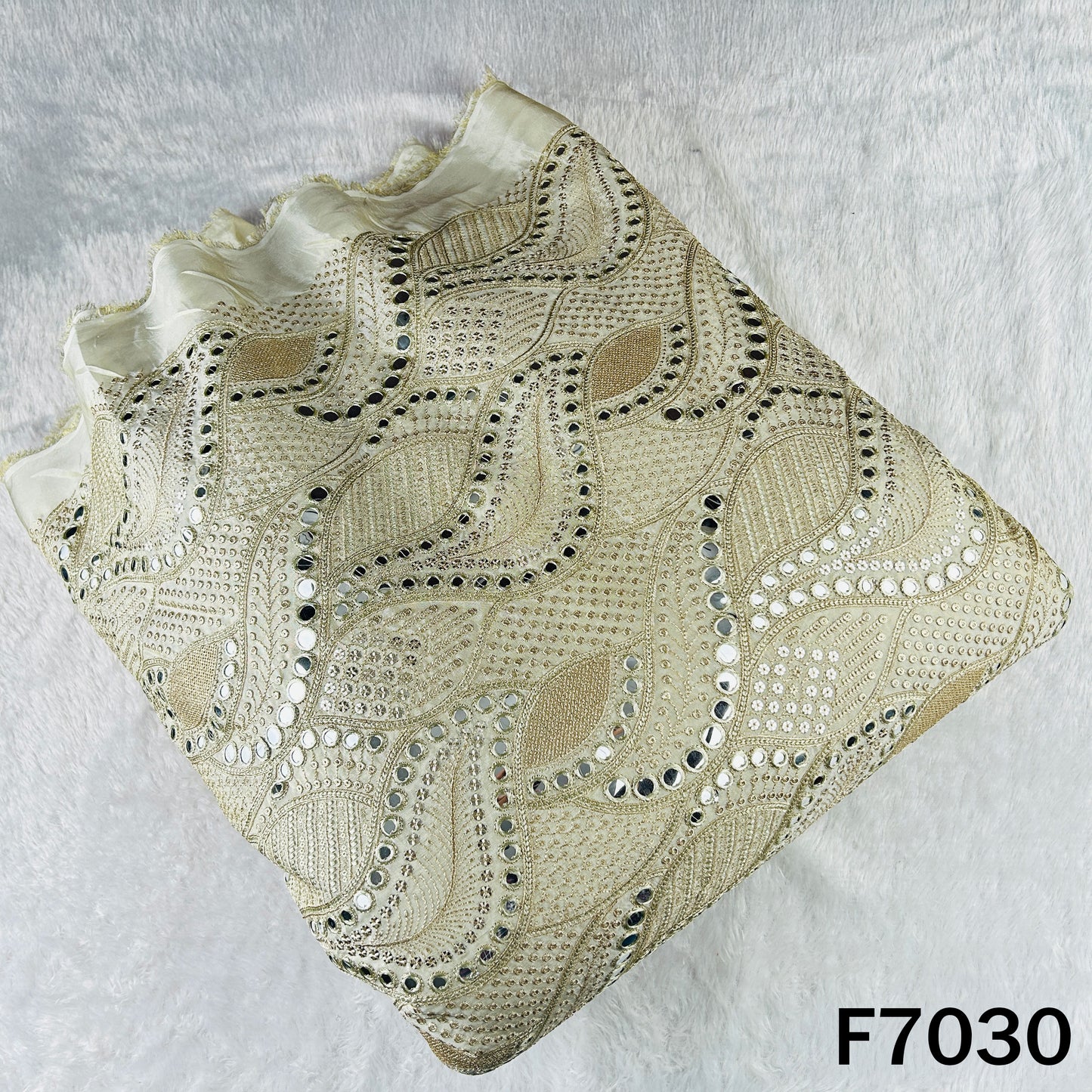 Dyeable Zari Sequins Faux Mirror Embroidered Shimmer Tissue Fabric - F7030