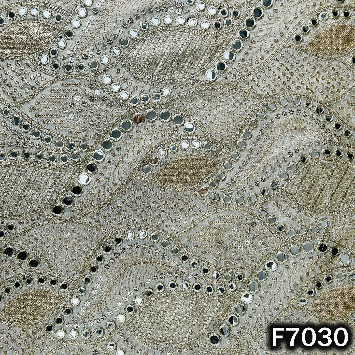 Dyeable Zari Sequins Faux Mirror Embroidered Shimmer Tissue Fabric - F7030