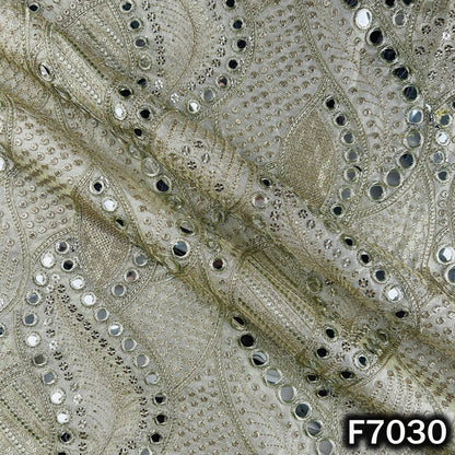 Dyeable Zari Sequins Faux Mirror Embroidered Shimmer Tissue Fabric - F7030