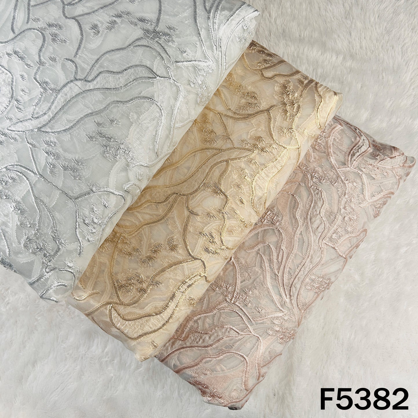 Self Embroidered Organza Fabric - F5382